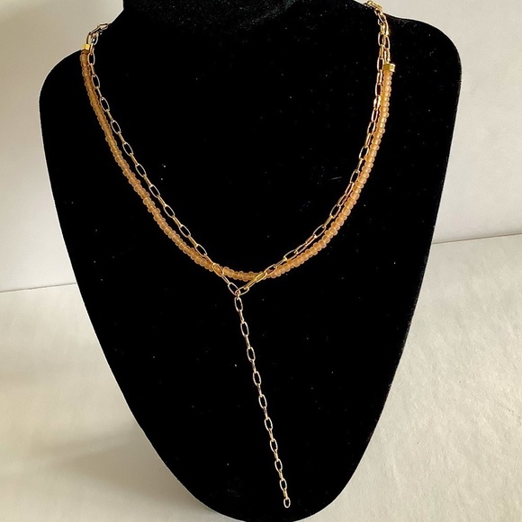 All Saints Two Row Bead & Chain Y Necklace In Blush New - Picture 2 of 4